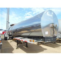 1989 BRENNER STAINELSS INSULATED TANK TRAILER, S/N 10BFT5218KF0A1381, SINGLE BARREL, 5,600 GAL CAP, 