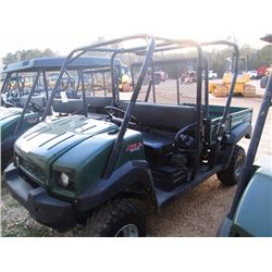 2012 KAWASAKI 4010 4X4 MULE, S/N JK1AFCR14CB514856, 6 PASSENGER, DUMP BED, ROLL BAR W/CANOPY, METER 