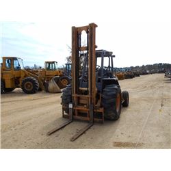 CASE 580G MAST FORKLIFT, S/N JJG0290019, 5,000# CAP,4' FORKS, CANOPY, METER READING 7,771 HOURS