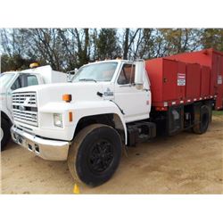 1990 FORD F800 FUEL & LUBE TRUCK, S/N 1FDPK84P9LVA03691, FORD DIESEL ENG, 5 SPD TRANS, 13' ELLIOT BO