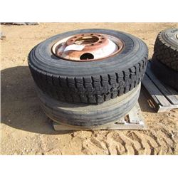 1 LOT (2) 11R24.5 TIRES & RIMS