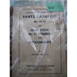 John Deere Harvest Works Parts Catologue 58H