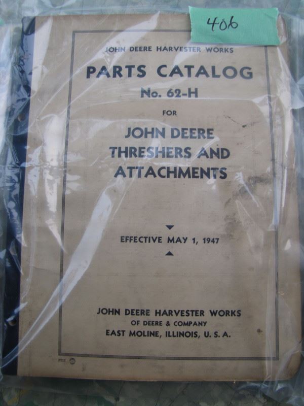 John Deere Harvester Works Parts Catalogue No 62H