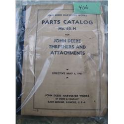 John Deere Harvester Works Parts Catalogue No 62H