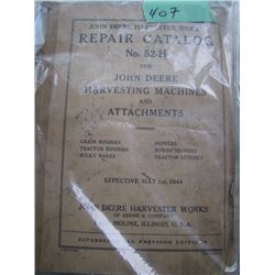 John Deere Harvester Works Repair Catalogue No. 52H