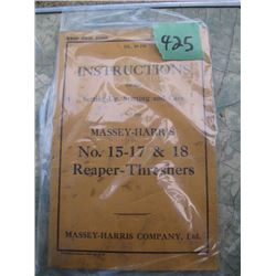 Instructions for Massey-Harris No 15-17 & 18 Reaper Threshers