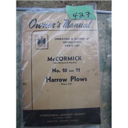 Owner's Manual McCormick No 10 & 11 Harrow Plows