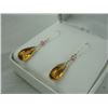 Image 2 : PAIR OF 14KT YELLOW GOLD NATURAL CITRINE QUARTZ AND PINK SAPPHIRE EARRINGS WITH 2 PINK SAPPHIRES,