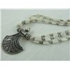 Image 2 : STERLING SILVER TRIBAL STYLE THREE STRAND WHITE OPAL POTCH BEAD NECKLACE WITH STERLING  SILVER
