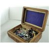Image 2 : HAND CARVED WOOD JEWELLERY BOX FILLED WITH CONTENTS