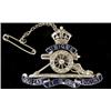 Image 1 : A Royal Artillery "Sweetheart" brooch, decorated with enamel and set with diamonds, stamped 18ct...