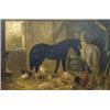 Image 1 : Initialled J.H. Barn interior with two horses, pigs, ducks, poultry and doves, on canvas, 49.5cm...