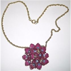 Purple Flower Pendant w/ Gold Colored Chain Necklace