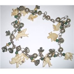 Unique Safari Silver & Green Beads Colored Necklace