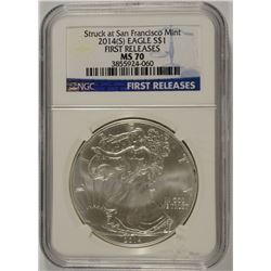 2014 (S) AMERICAN SILVER EAGLE DOLLAR NGC MS 70 EARLY RELEASE