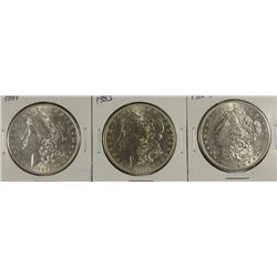 3 MORGAN DOLLARS: 1889 AU, 1883 AU, 1881-S AU