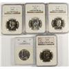 Image 1 : 5 KENNEDY HALF DOLLARS: 1966 MS 67: 1966 SMS MS 67 NGC; & 3-1971-S NGC PF 68*