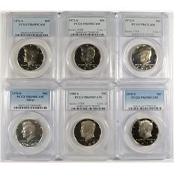 6 KENNEDY PCGS HALF DOLLARS: 1972-S PR67 CAM, 1973-S PR 69 DCAM, 1974-S PR 69