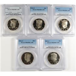 5 KENNEDY HALF DOLLARS PCGS ALL PR 69 DCAM: 1983-S, 1984-S, 1992-S, 1994-S &