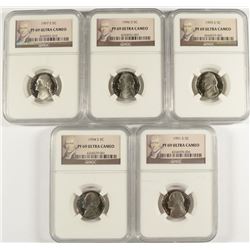 5 JEFFERSON NICKELS ALL NGC PF 69 U.C.: 1991-S, 1994-S, 1995-S, 1996-S, 1997-S