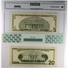 Image 2 : 2001 $20 STAR NOTE PCGS VF-25 INK STAIN, AND 1999 $5 STAR NOTE CGA VF-25 TOP MAR