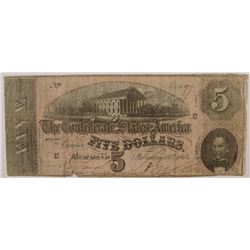 1864 $5 CONFEDERATE STATES OF AMERICA NOTE (T-69)