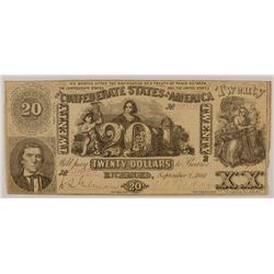 1861 $20 CONFEDERATE STATES OF AMERICA NOTE (T-20) F/VF