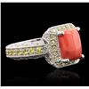 Image 2 : 14KT White Gold 3.03ct Coral and Sapphire Ring