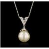 Image 1 : 14KT White Gold Pearl and Diamond Pendant With Chain