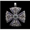 Image 2 : 14KT White Gold 1.01ct Aquamarine and Sapphire Pendant