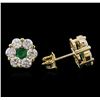 Image 2 : 14KT Yellow Gold 0.30ctw Emerald and Diamond Earrings