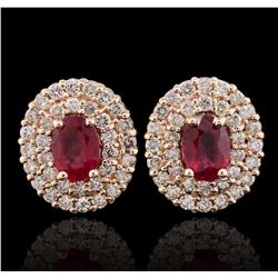 14KT Rose Gold 2.07ctw Ruby and Diamond Earrings