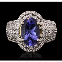 14KT Two-Tone Gold 4.12ct Tanzanite and Diamond Ring