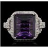 Image 1 : 14KT White Gold 5.07ct Amethyst and Diamond Ring