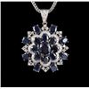 Image 2 : 14KT White Gold 30.32ctw Sapphire & Diamond Pendant with Chain