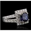 Image 2 : 14KT White Gold 3.08ct Sapphire and Diamond Ring