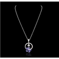 14KT White Gold 9.20ctw Tanzanite and Diamond Pendant With Chain