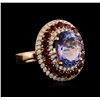 Image 2 : 14KT Rose Gold 6.61ct Tanzanite, Ruby and Diamond Ring