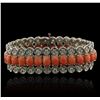 Image 1 : 14KT White Gold 24.60ctw Pink Coral and Diamond Bracelet