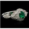 Image 2 : 18KT White Gold 0.56ct Emerald and Diamond Ring