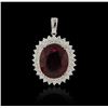Image 1 : 14KT White Gold 19.70ct Rubellite Tourmaline and Diamond Pendant With Chain