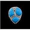 Image 1 : 14KT White Gold Turquoise and Diamond Ring
