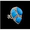 Image 2 : 14KT White Gold Turquoise and Diamond Ring