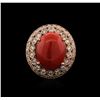 Image 1 : 14KT Rose Gold 13.28ct Coral and Diamond Ring