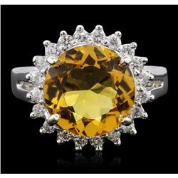 14KT White Gold 4.03ct Citrine and Diamond Ring