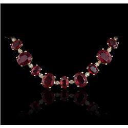 14KT Yellow Gold 44.89ctw Ruby and Diamond Necklace