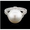 Image 1 : 14KT White Gold Pearl and Diamond Ring