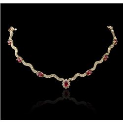 14KT Yellow Gold 14.94ctw Ruby and Diamond Necklace