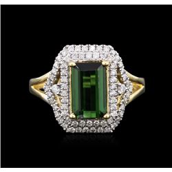 14KT Yellow Gold 2.29ct Green Tourmaline and Diamond Ring