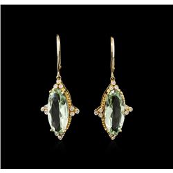 14KT Yellow Gold 9.23ctw Green Amethyst and Diamond Earrings